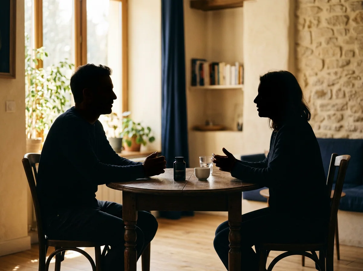 Twee silhouetten in gesprek over welzijn - bloedcirculatie ondersteunen mannen boven 50